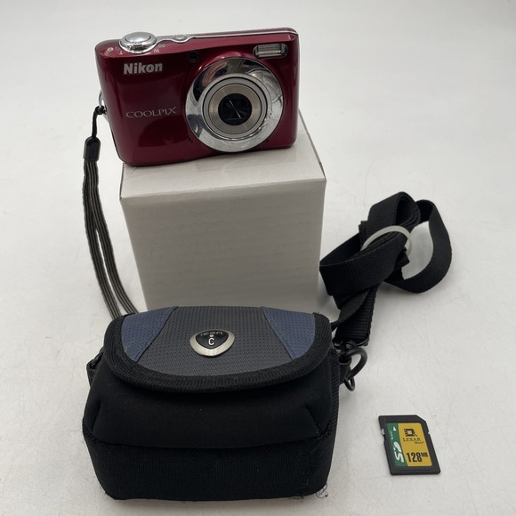 Nikon Coolpix L22 Red Digital Camera 12MP 3.6x Zoom+Battery+Memory Card+Case-TES